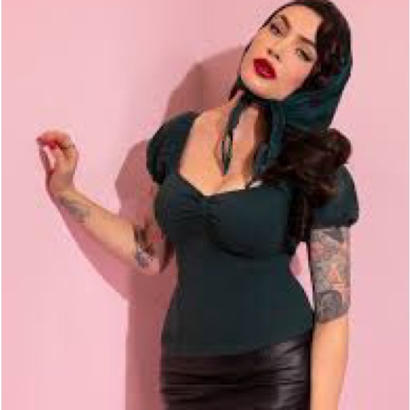 Vixen by Micheline Pitt Dark Green Top - Picture 1 of 3